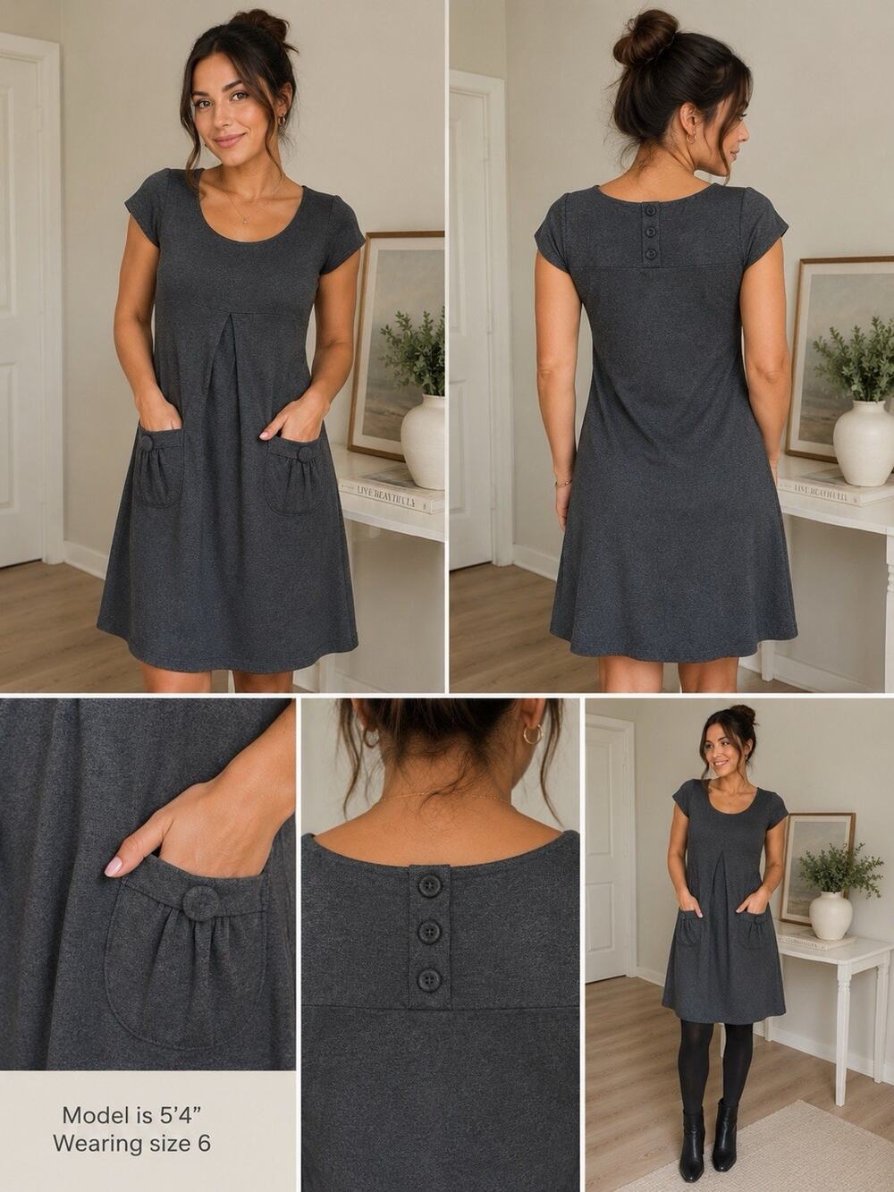 En Focus Studio Gray Knit Empire Waist Pocket Dress Women’s Size 6
